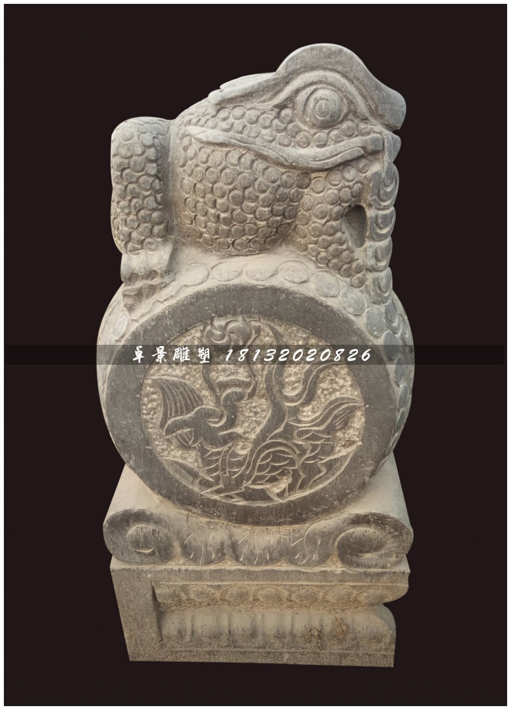 青石抱鼓石，金蟾門墩雕塑 (2)
