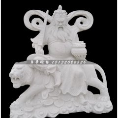 騎虎財(cái)神趙公明石雕，漢白玉財(cái)神石雕