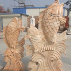 噴泉魚石雕，晚霞紅魚石雕