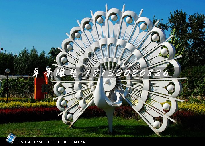 孔雀雕塑，不銹鋼抽象孔雀 (2)