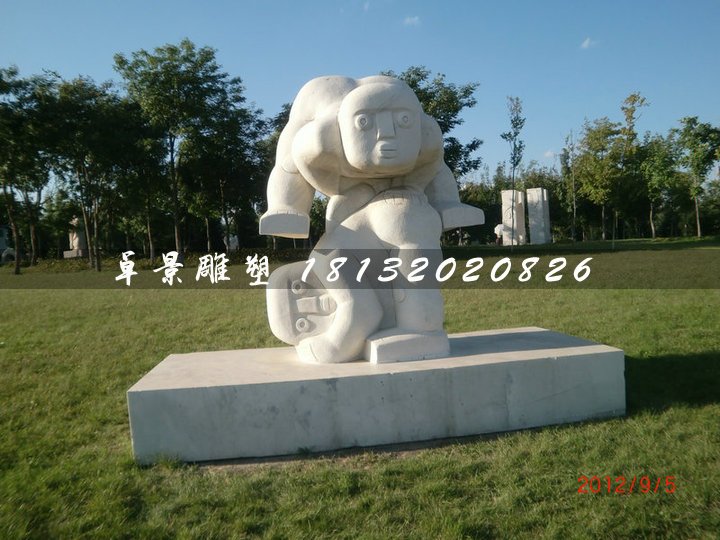 跳山羊石雕，公園抽象小孩石雕