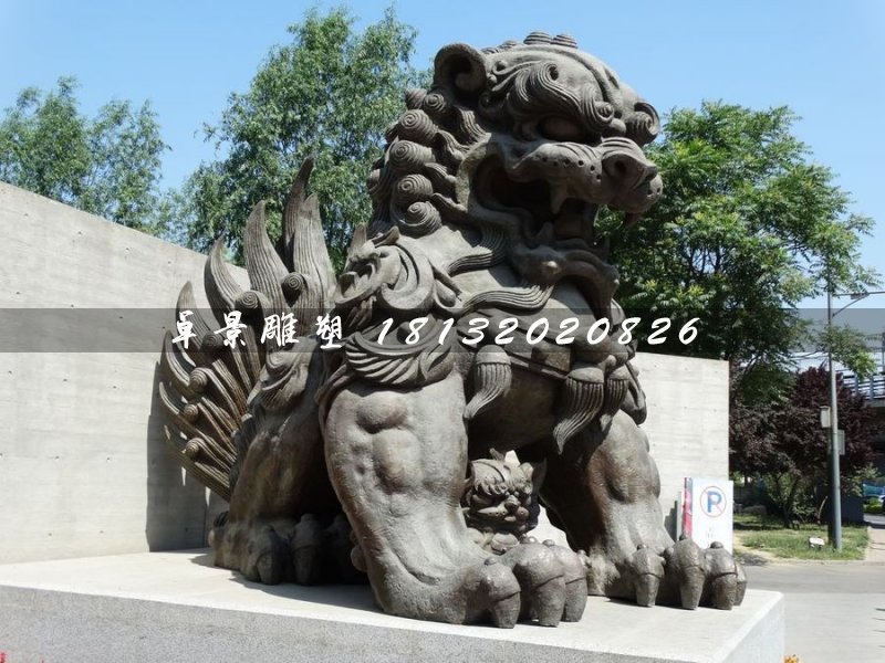 大型銅獅子，戲球獅銅雕 (2)