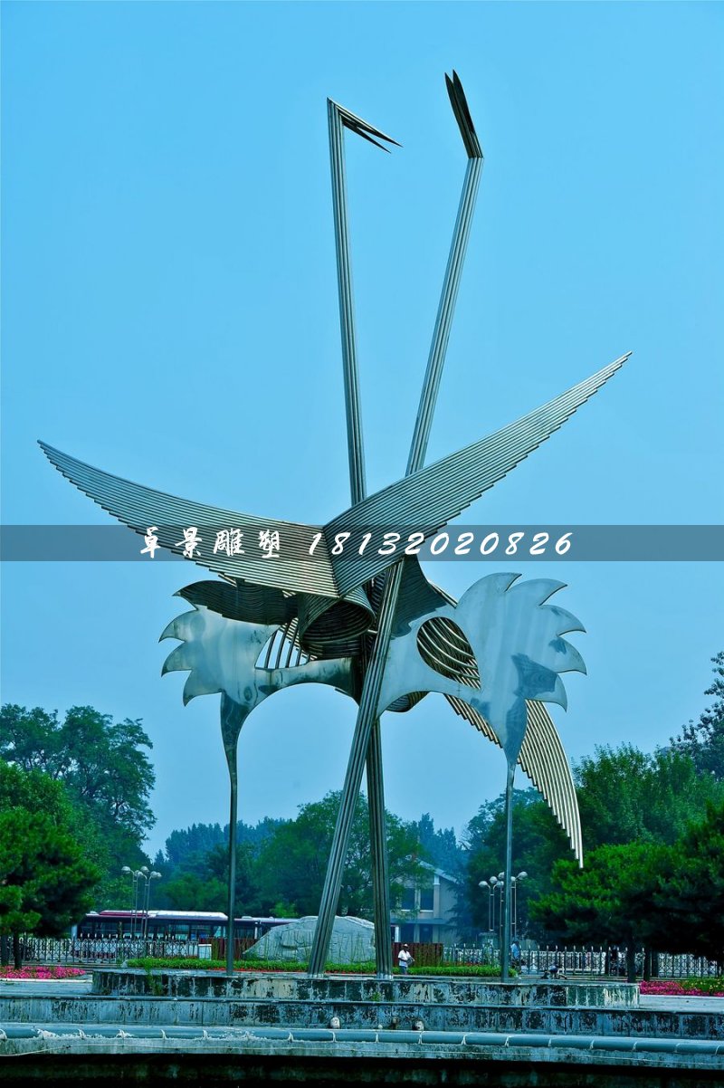 抽象仙鶴雕塑,不銹鋼抽象動(dòng)物
