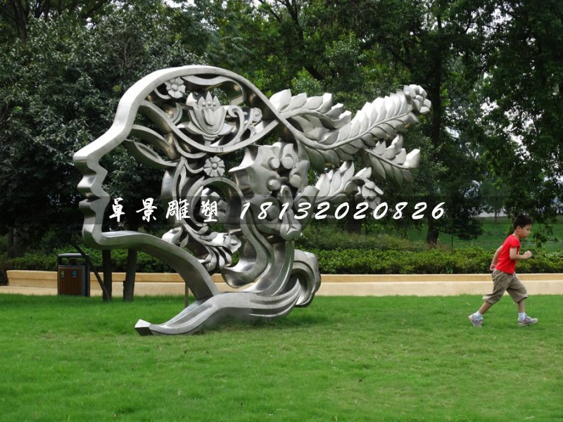 不銹鋼美女頭像雕塑，公園景觀雕塑