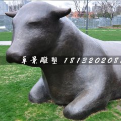 臥著的牛銅雕，公園抽象動(dòng)物雕塑