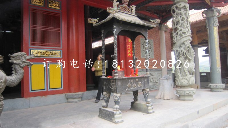 銅雕香爐，寺廟方形香爐銅雕