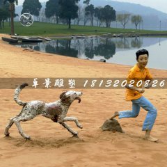 小男孩與狗雕塑，玻璃鋼仿真雕塑
