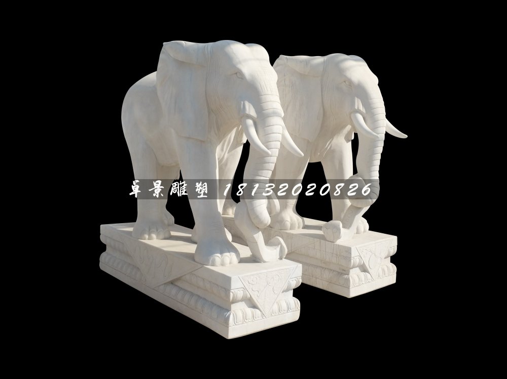 如意大象石雕，漢白玉大象雕塑