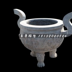 三足香爐，寺廟圓香爐石雕