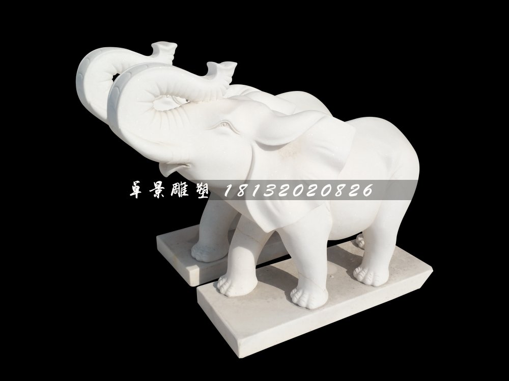 石雕大象，漢白玉象鼻向上大象