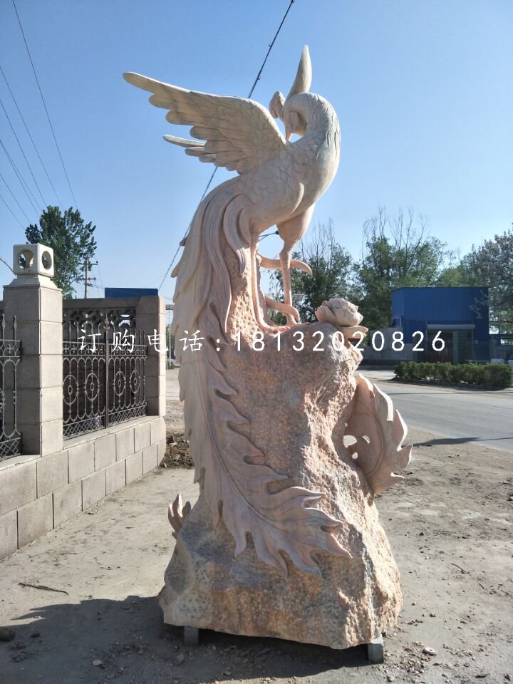 石雕鳳凰，晚霞紅神獸