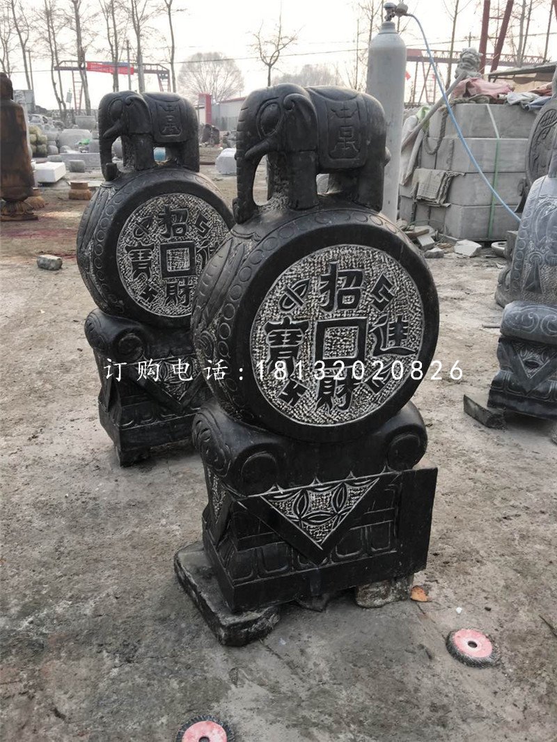 抱鼓石雕塑，小象門墩雕塑