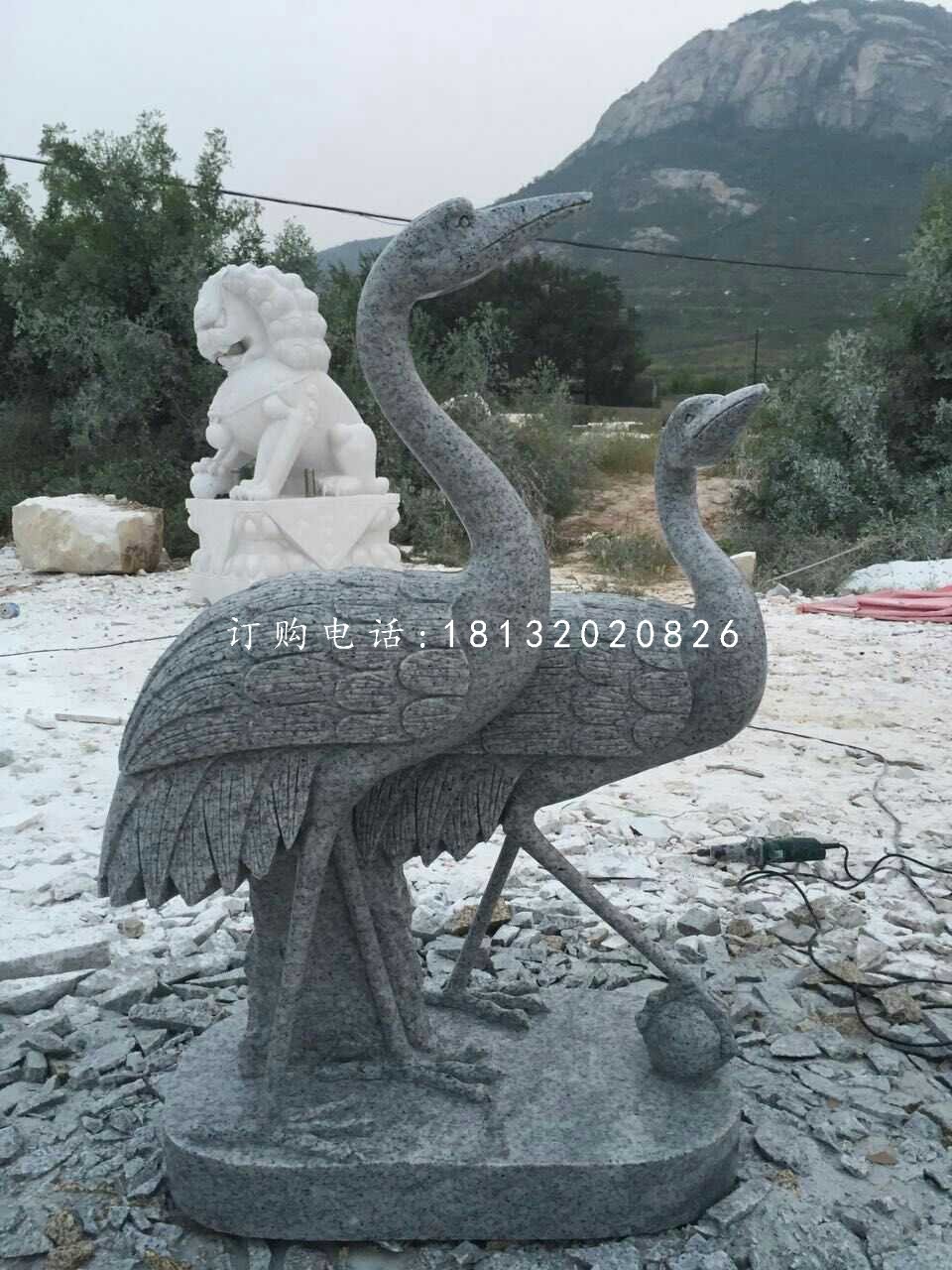 青石仙鶴雕塑，動(dòng)物石雕