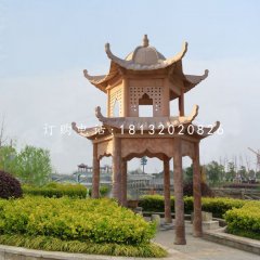 公園石亭子，晚霞紅雙層涼亭