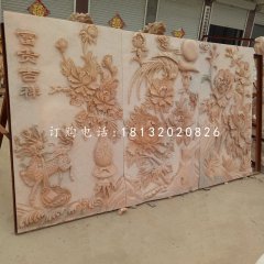 富貴吉祥石浮雕，晚霞紅石浮雕