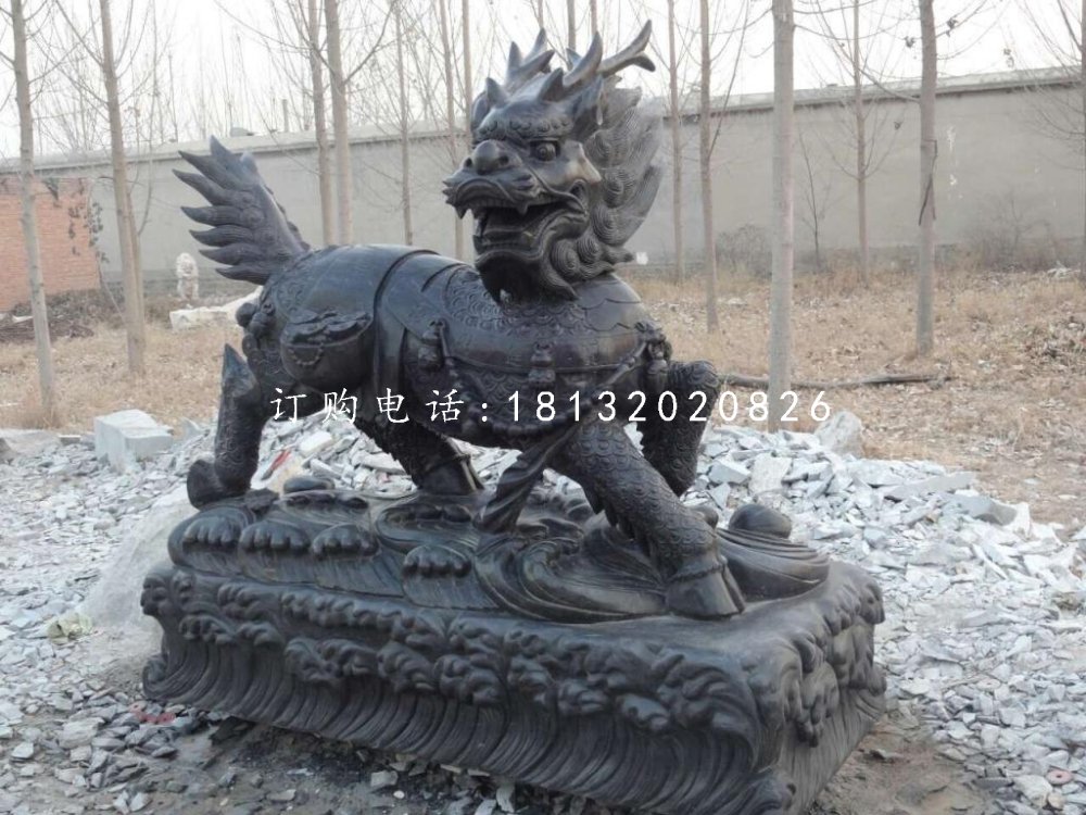 招財(cái)麒麟石雕，青石神獸