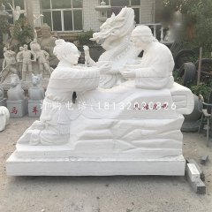 耿桔跪母石雕，漢白玉古代人物