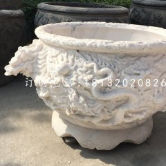 龍浮雕水缸，圓形石水缸
