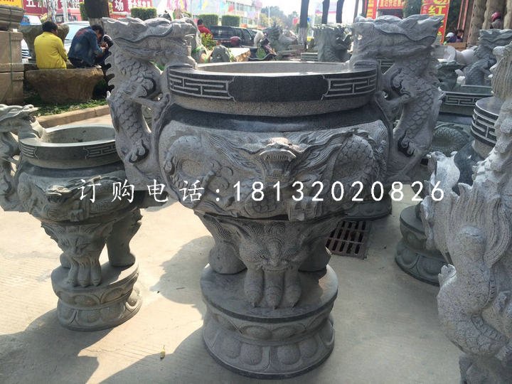 青石香爐，寺廟三足香爐