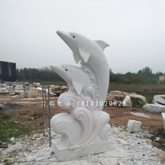 海豚戲水石雕，漢白玉海豚