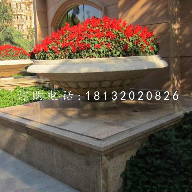 石雕花缽，小區(qū)花盆石雕