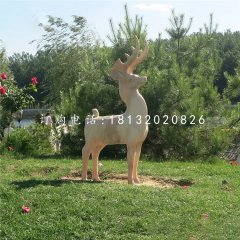 小鹿石雕，晚霞紅動物雕塑