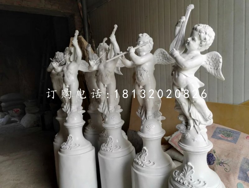 玻璃鋼吹拉彈唱雕塑，四小天使雕塑 (2)