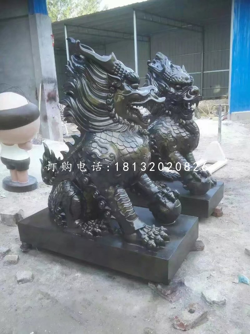 麒麟雕塑，玻璃鋼仿銅神獸 (2)