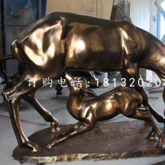 母子鹿雕塑，玻璃鋼仿銅動物雕塑