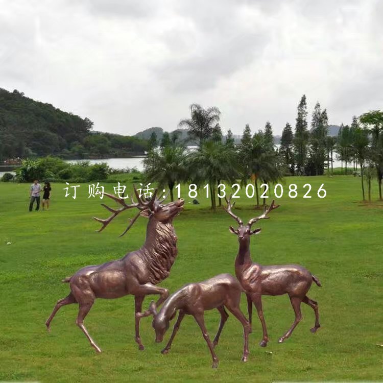 玻璃鋼仿銅馴鹿雕塑，公園動物雕塑