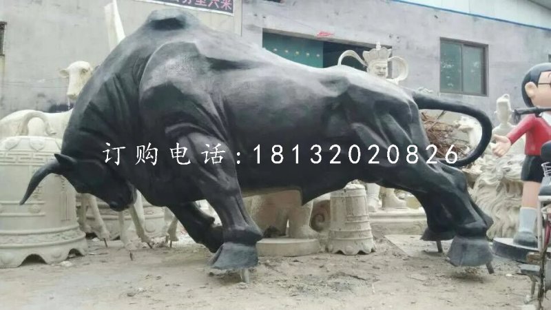玻璃鋼拓荒牛雕塑，仿銅動物雕塑