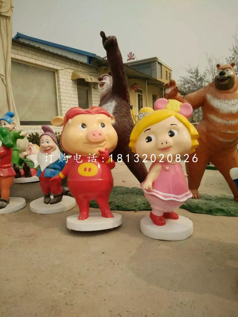 豬豬俠與菲菲公主雕塑，玻璃鋼卡通雕塑