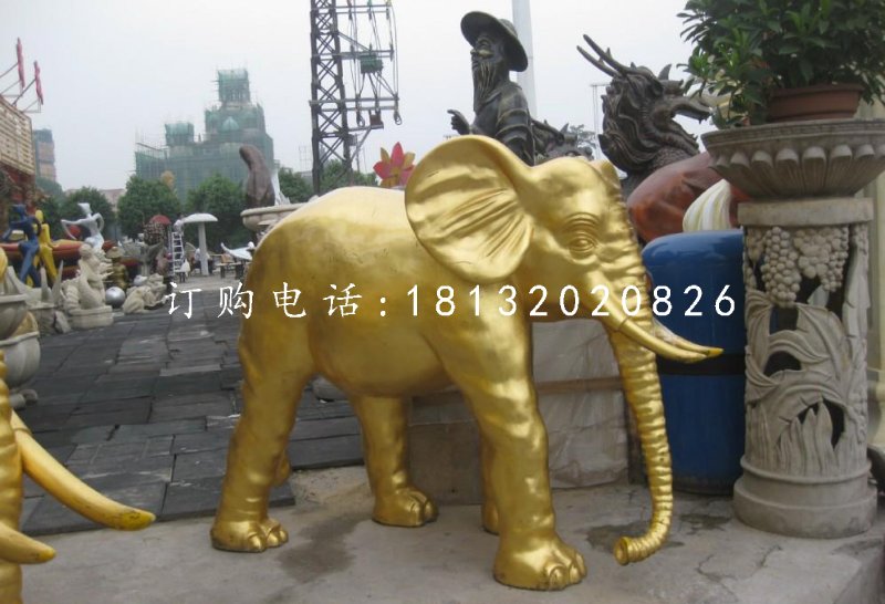 玻璃鋼金色大象雕塑,動(dòng)物雕塑