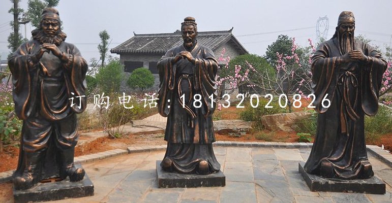 桃園三結(jié)義雕塑，玻璃鋼仿銅古代人物