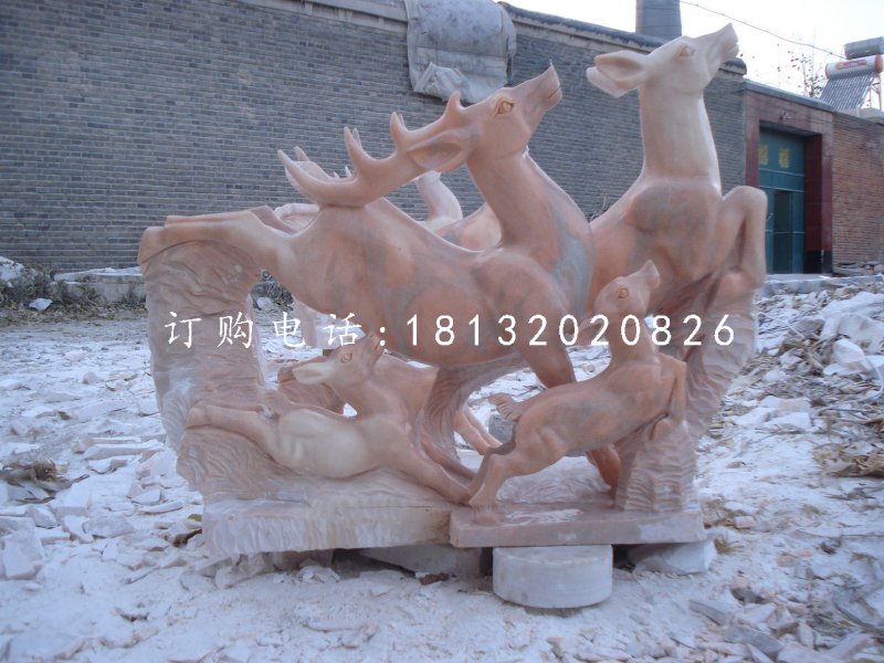 跳躍的小鹿，晚霞紅動(dòng)物雕塑