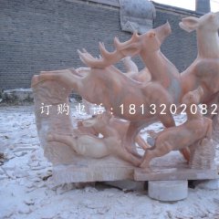跳躍的小鹿，晚霞紅動物雕塑