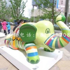 玻璃鋼彩繪動物，小象雕塑