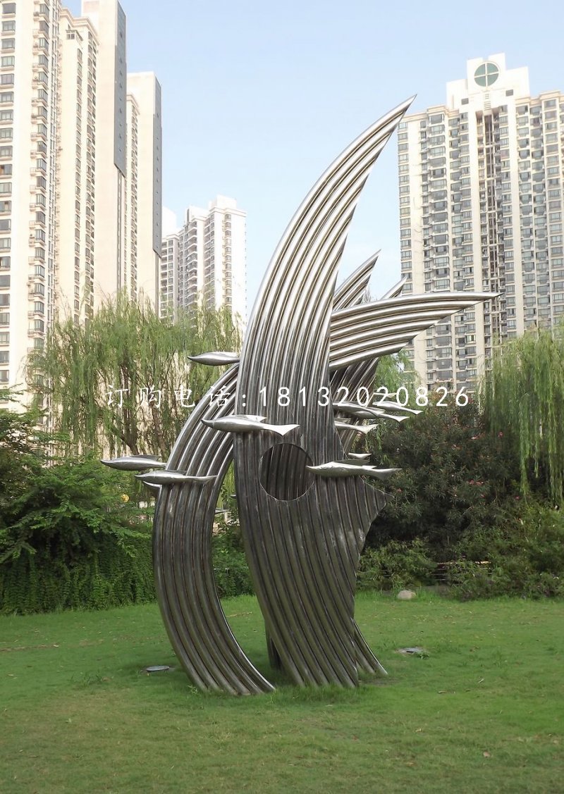 不銹鋼游魚雕塑，公園景觀雕塑