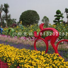 抽象人物騎車子雕塑，不銹鋼景觀雕塑