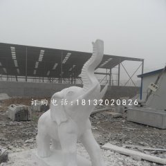 漢白玉大象，象鼻向上大象石雕