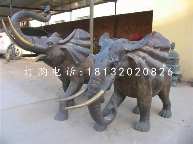 大象銅雕，象鼻向上銅雕 (1)