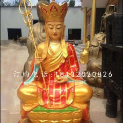 銅雕彩繪地藏王，坐式佛像雕塑