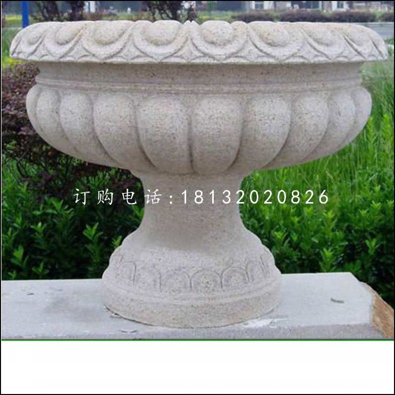 花缽石雕，公園石花盆 (2)