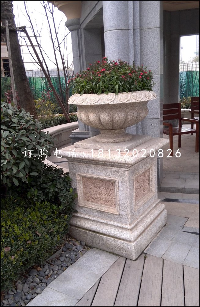 歐式花盆雕塑，花缽石雕