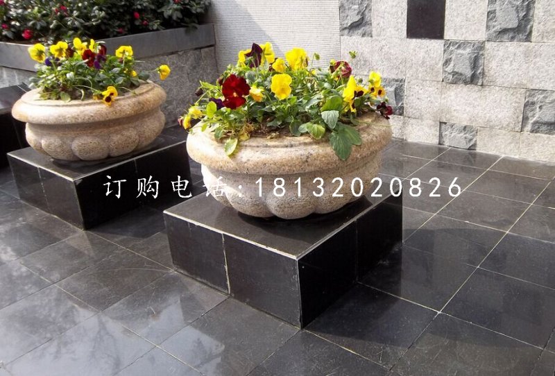 小型石花盆，花缽石雕