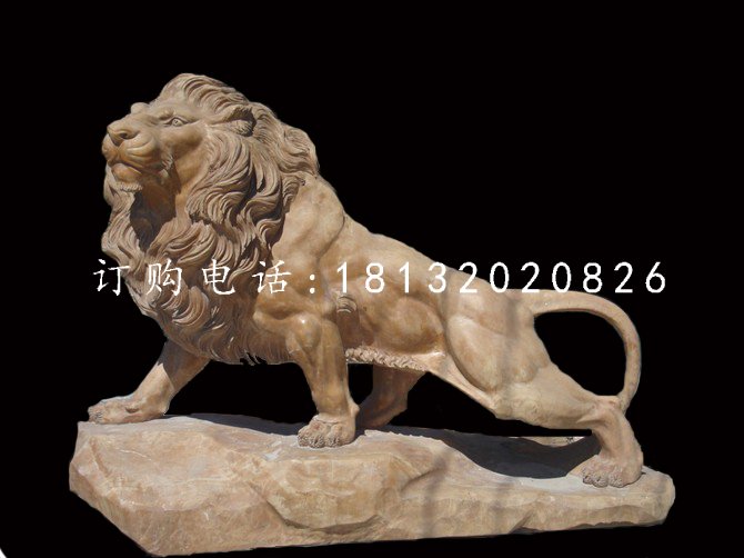 非洲獅石雕，晚霞紅動(dòng)物雕塑