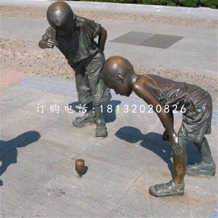 打陀螺的小男孩銅雕，廣場(chǎng)小品銅雕