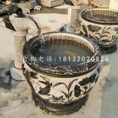 青石仿古石缸，別墅流水擺件