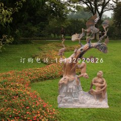 松鶴延年石雕，晚霞紅景觀石雕