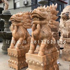 晚霞紅門(mén)口麒麟，古代神獸石雕